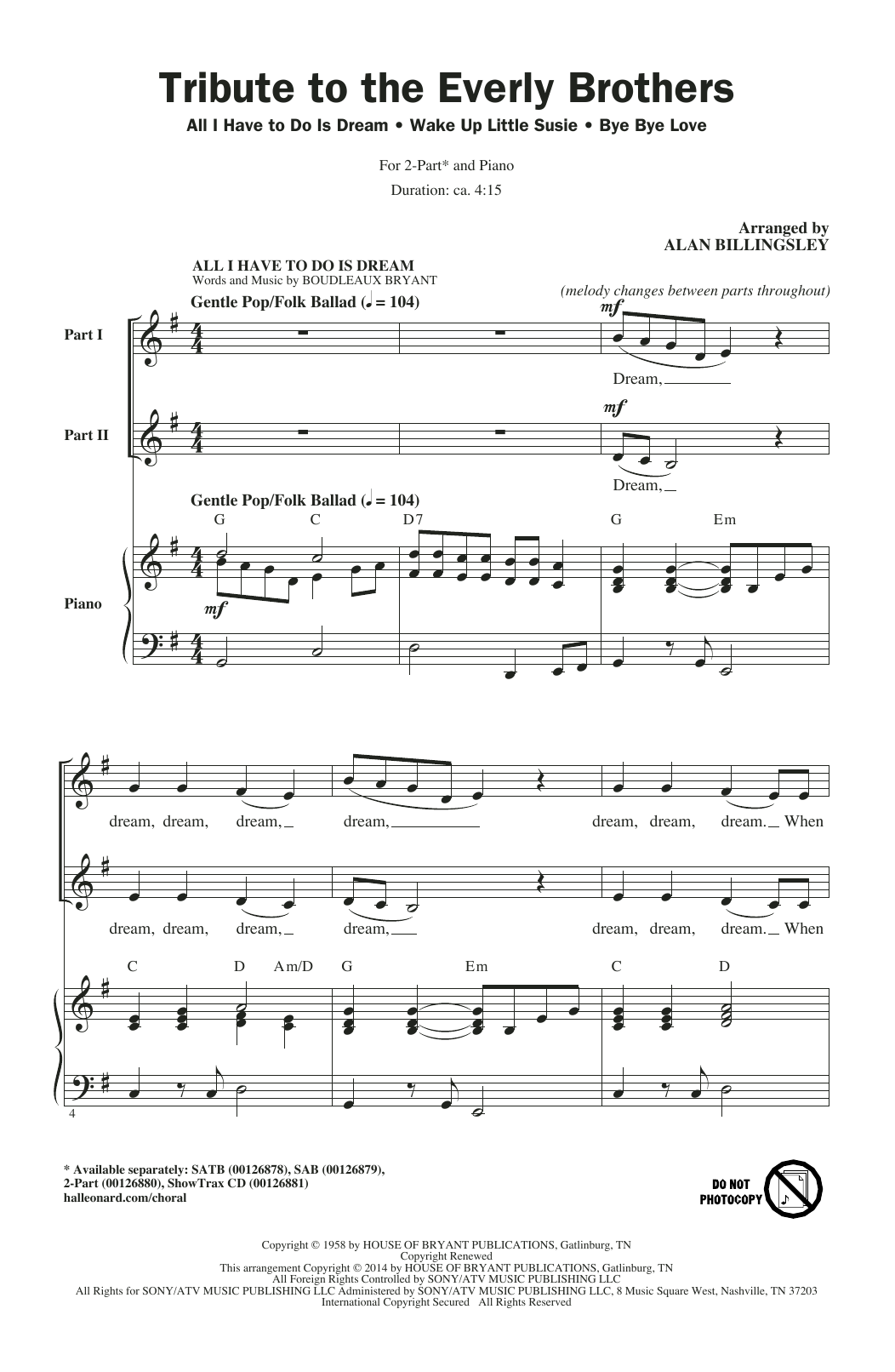 Everly Brothers All I Have To Do Is Dream (arr. Alan Billingsley) sheet music notes and chords arranged for SAB Choir
