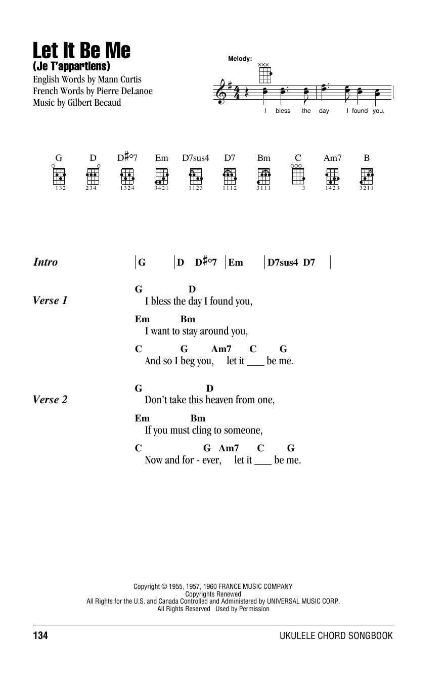 Everly Brothers Let It Be Me (Je T'appartiens) sheet music notes and chords. Download Printable PDF.