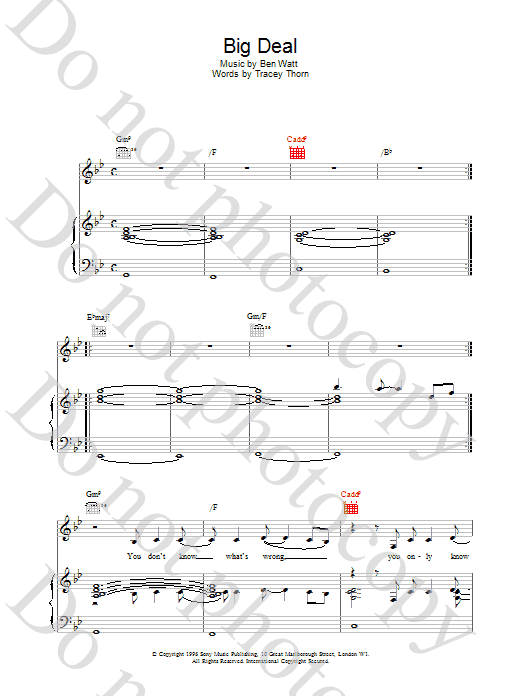 Everything But The Girl Big Deal sheet music notes and chords arranged for Piano, Vocal & Guitar Chords