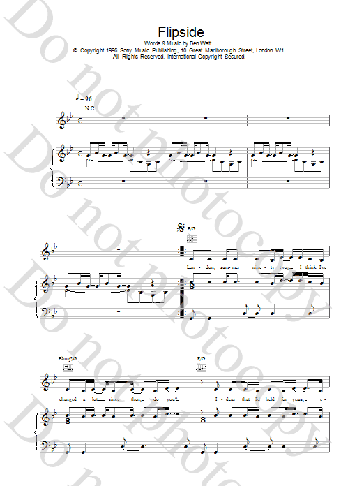 Everything But The Girl Flipside sheet music notes and chords arranged for Piano, Vocal & Guitar Chords