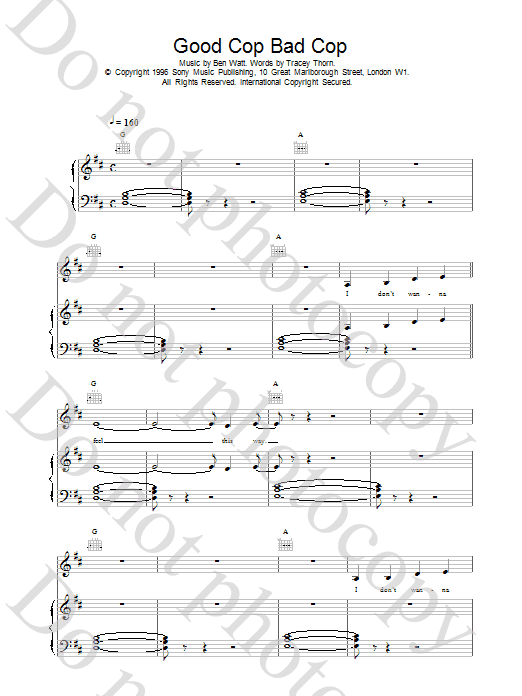 Everything But The Girl Good Cop Bad Cop sheet music notes and chords arranged for Piano, Vocal & Guitar Chords