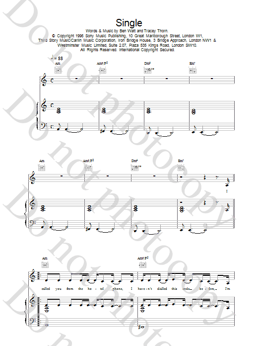 Everything But The Girl Single sheet music notes and chords arranged for Piano, Vocal & Guitar Chords