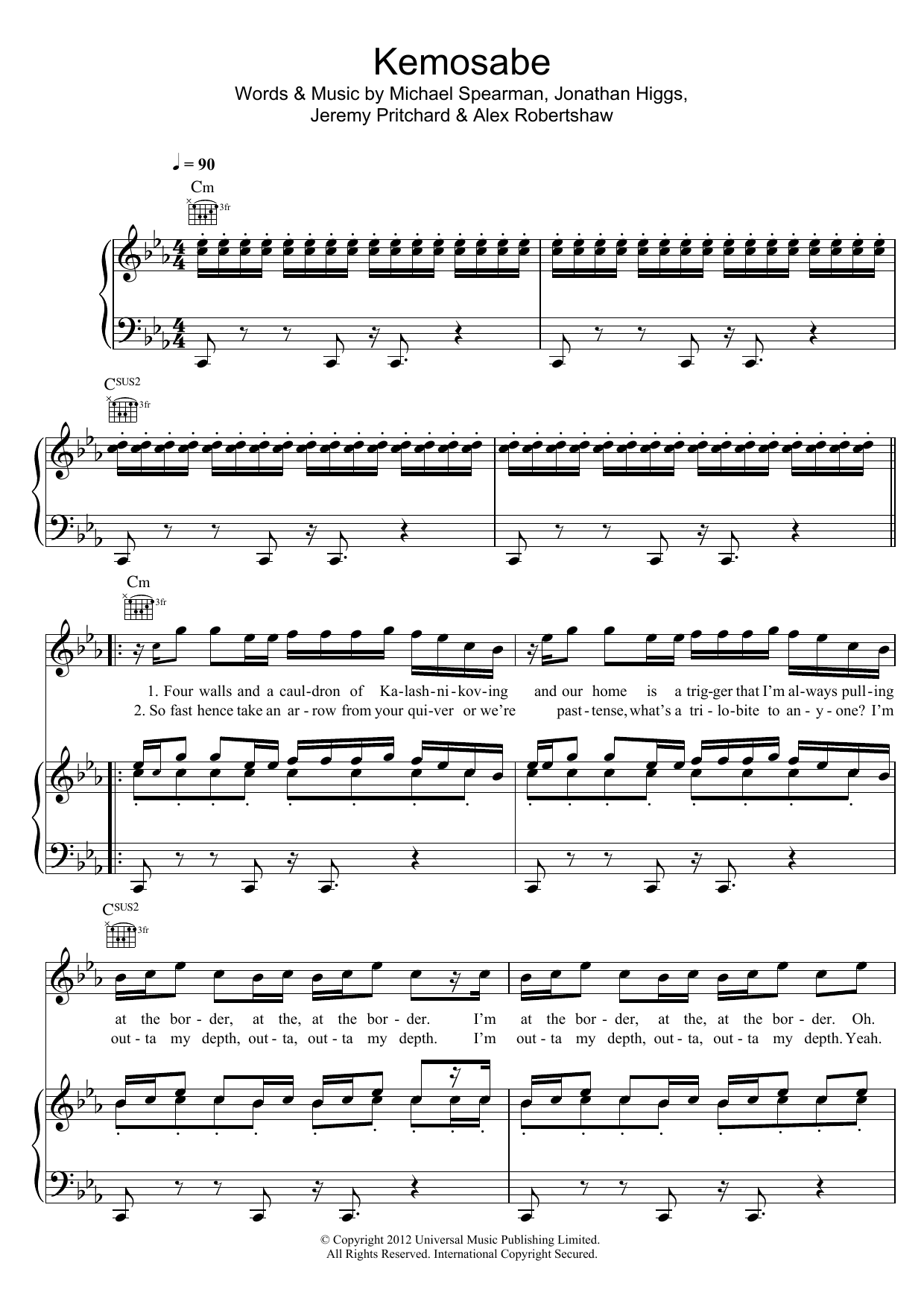Everything Everything Kemosabe sheet music notes and chords arranged for Piano, Vocal & Guitar Chords