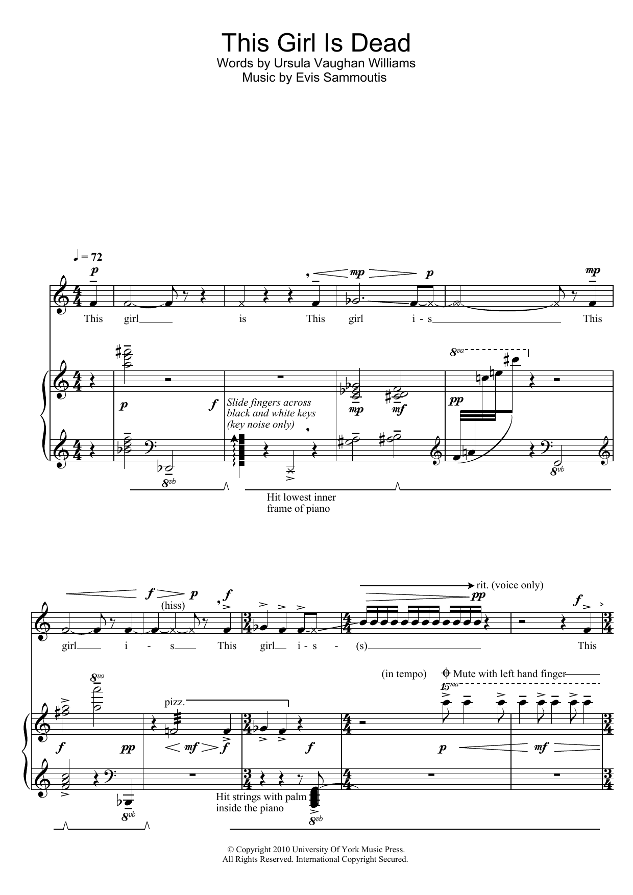 Evis Sammoutis This Girl Is Dead sheet music notes and chords arranged for Piano & Vocal