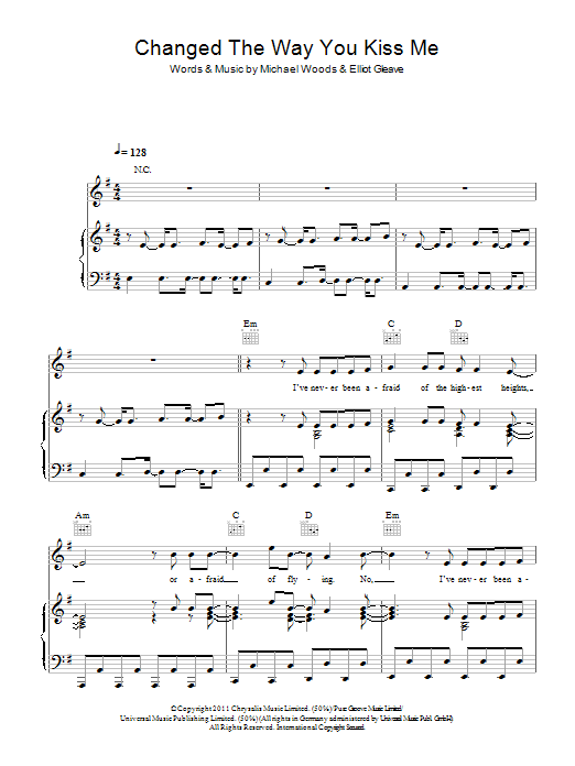 Example Changed The Way You Kiss Me sheet music notes and chords arranged for Piano, Vocal & Guitar Chords