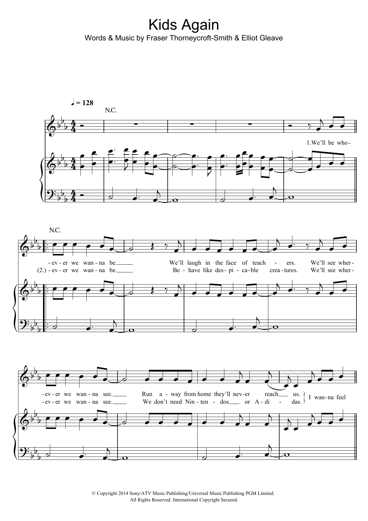 Example Kids Again sheet music notes and chords arranged for Piano Chords/Lyrics