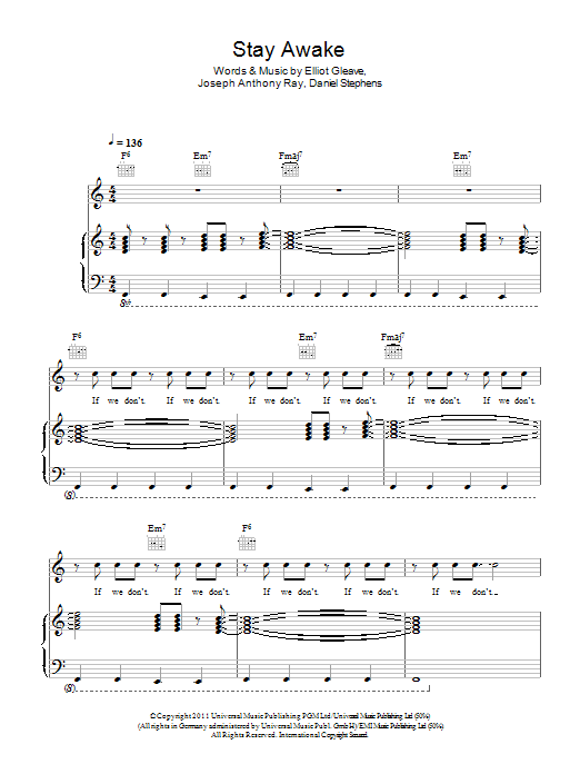 Example Stay Awake sheet music notes and chords arranged for Piano, Vocal & Guitar Chords