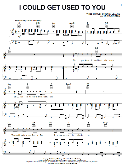 Exile I Could Get Used To You sheet music notes and chords arranged for Piano, Vocal & Guitar Chords (Right-Hand Melody)