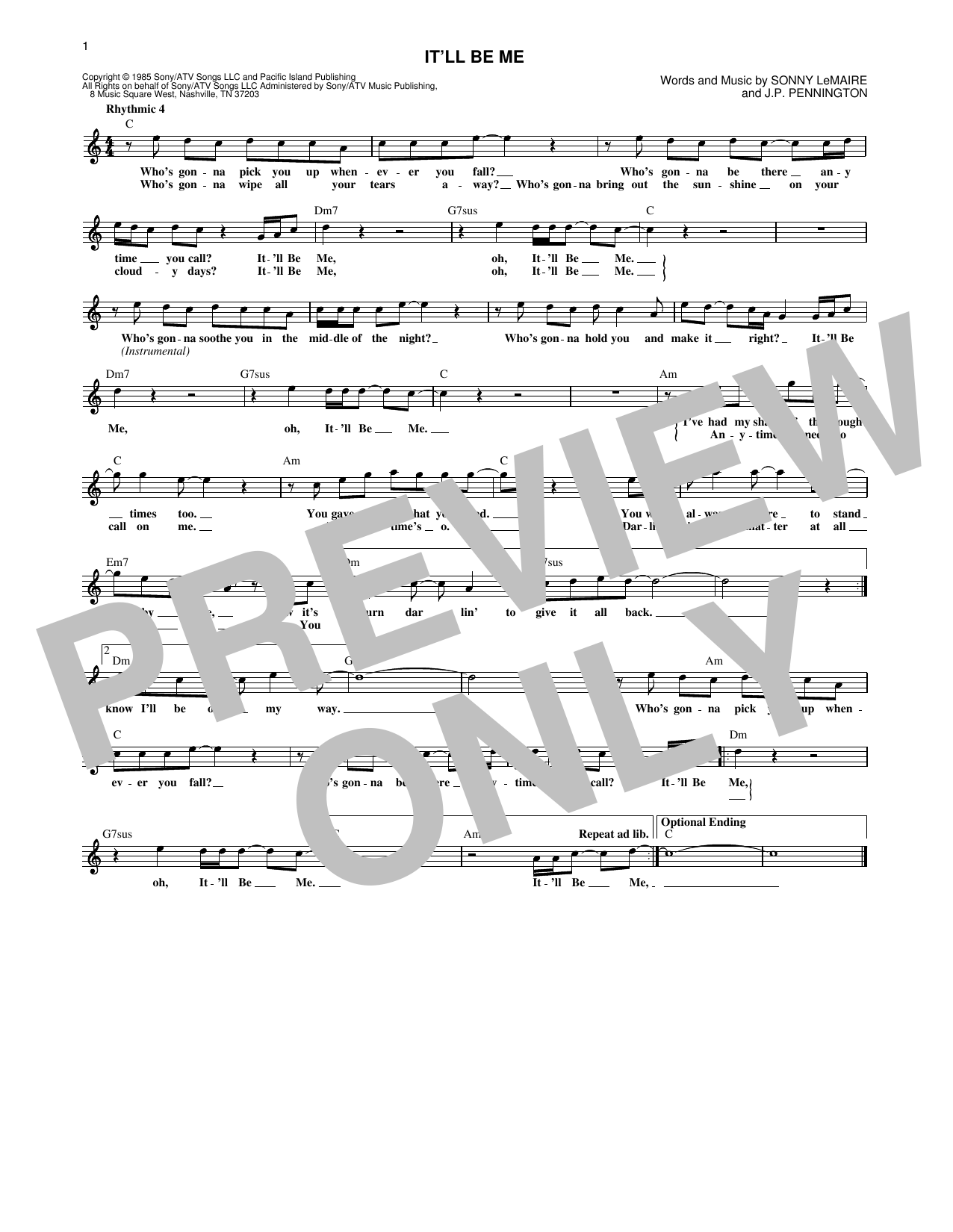 Exile It'll Be Me sheet music notes and chords arranged for Lead Sheet / Fake Book