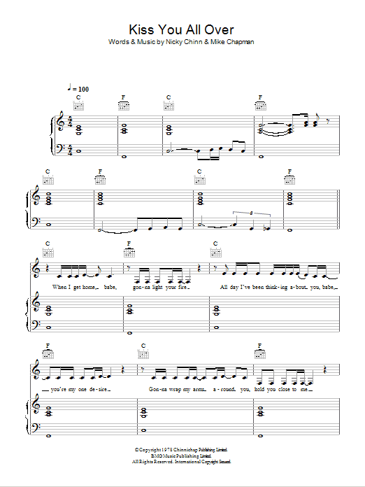 Exile Kiss You All Over sheet music notes and chords arranged for Piano, Vocal & Guitar Chords