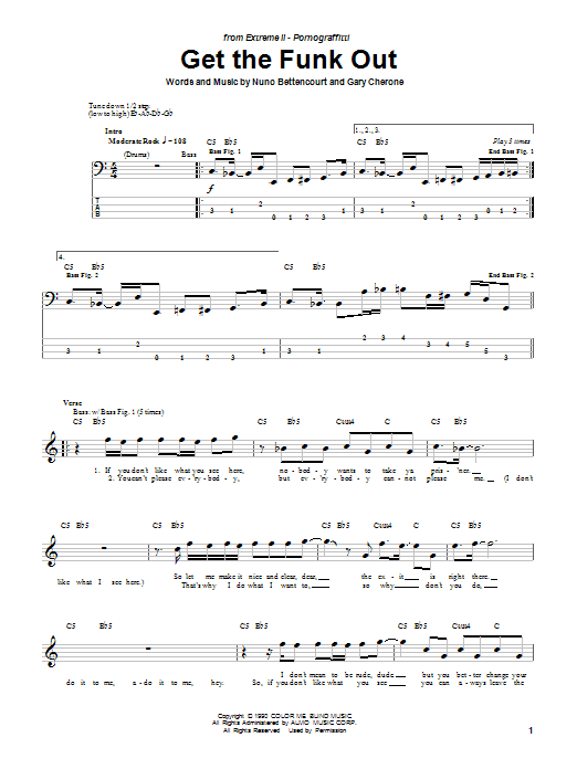 Extreme Get The Funk Out sheet music notes and chords arranged for Guitar Tab (Single Guitar)