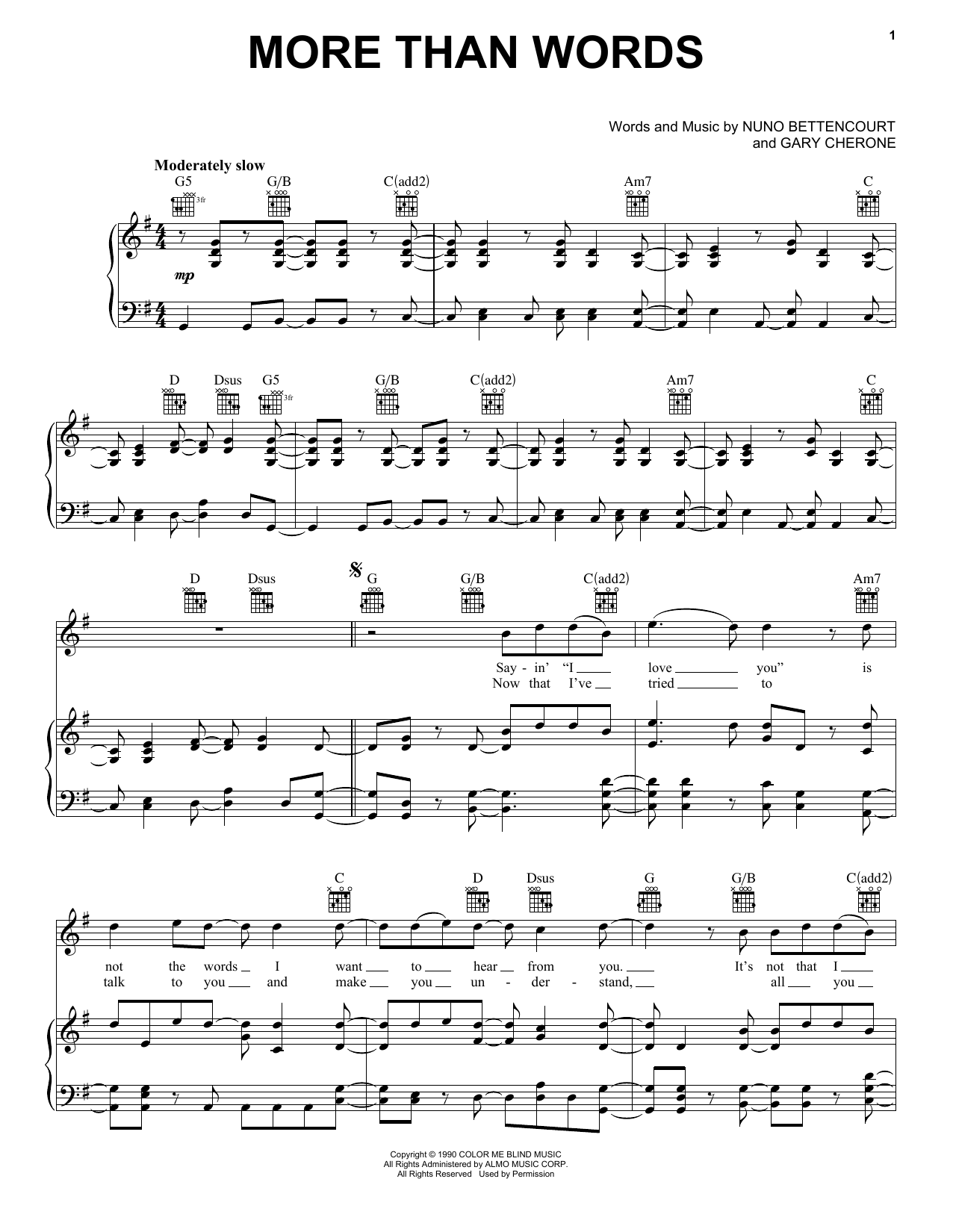 Extreme More Than Words sheet music notes and chords. Download Printable PDF.