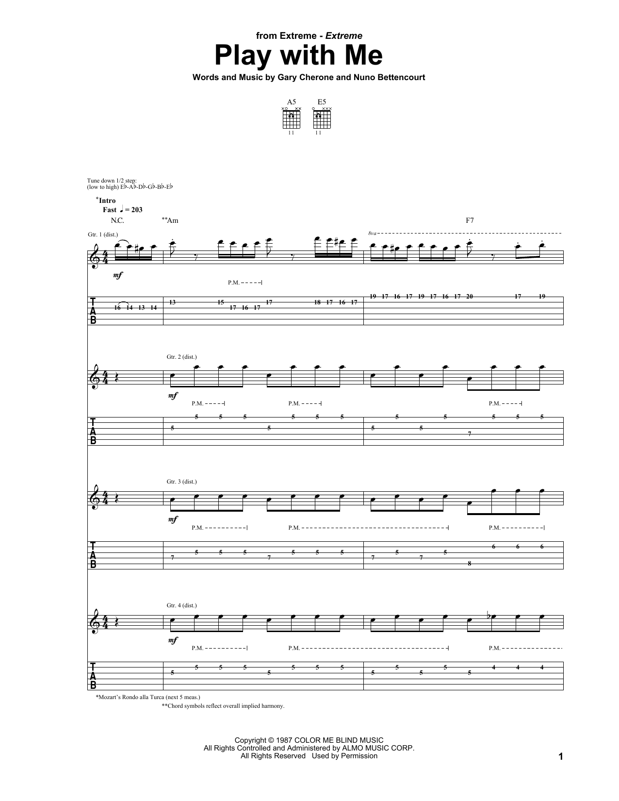 Extreme Play With Me sheet music notes and chords arranged for Guitar Tab