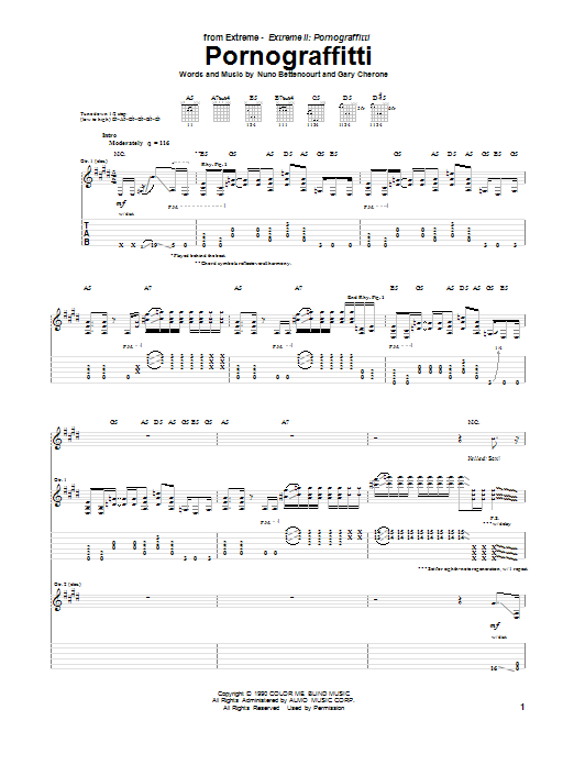 Extreme Pornograffitti sheet music notes and chords arranged for Guitar Tab