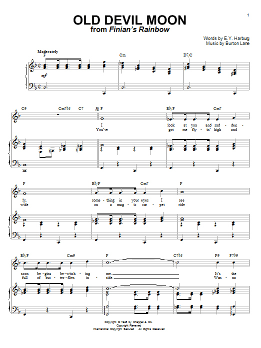 E.Y. Harburg Old Devil Moon sheet music notes and chords arranged for Piano & Vocal
