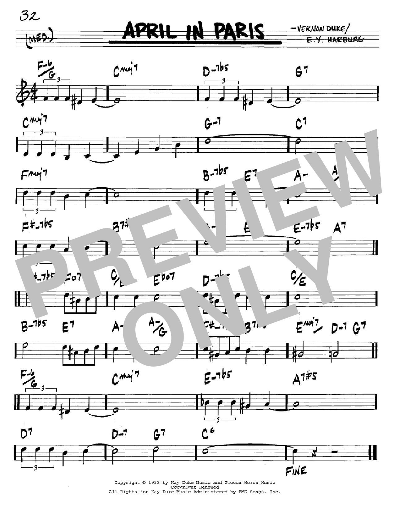 E.Y. Harburg April In Paris sheet music notes and chords arranged for Real Book – Melody & Chords – Eb Instruments