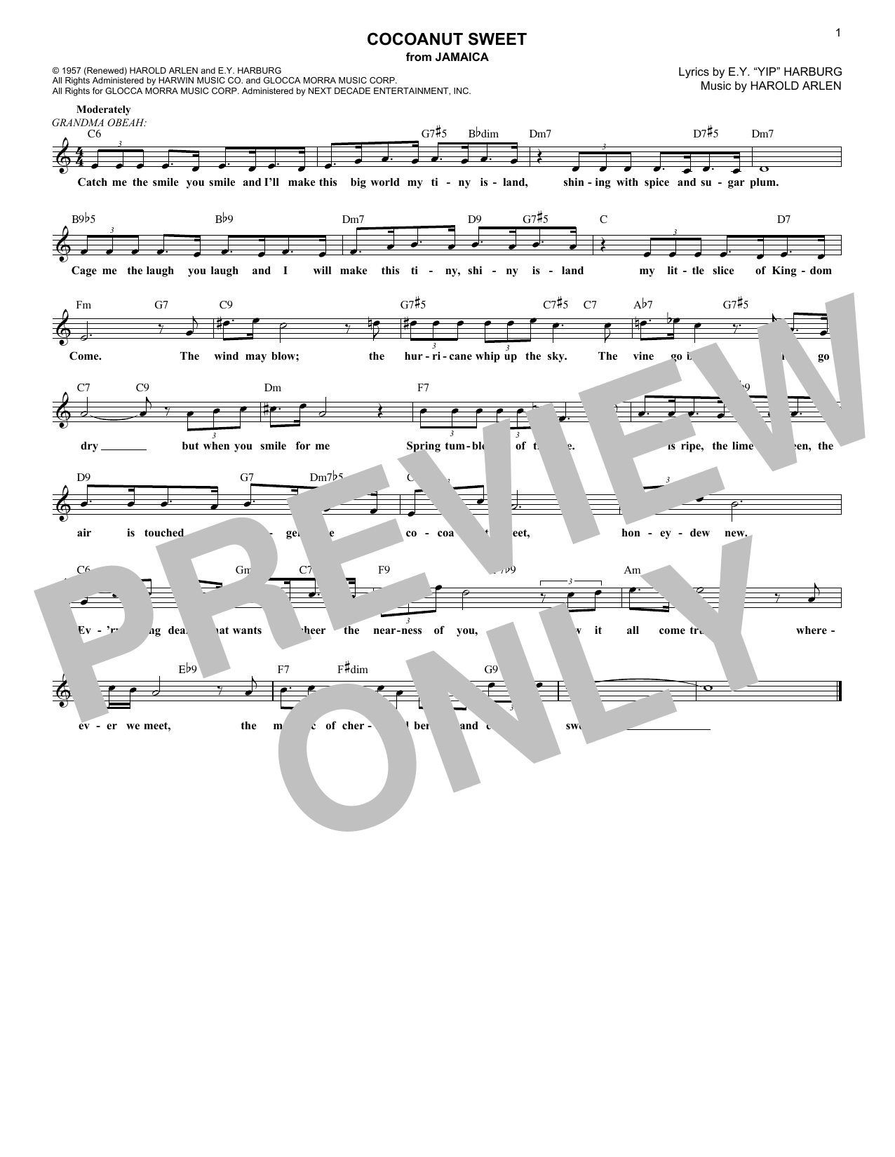 E.Y. Harburg Cocoanut Sweet sheet music notes and chords arranged for Lead Sheet / Fake Book