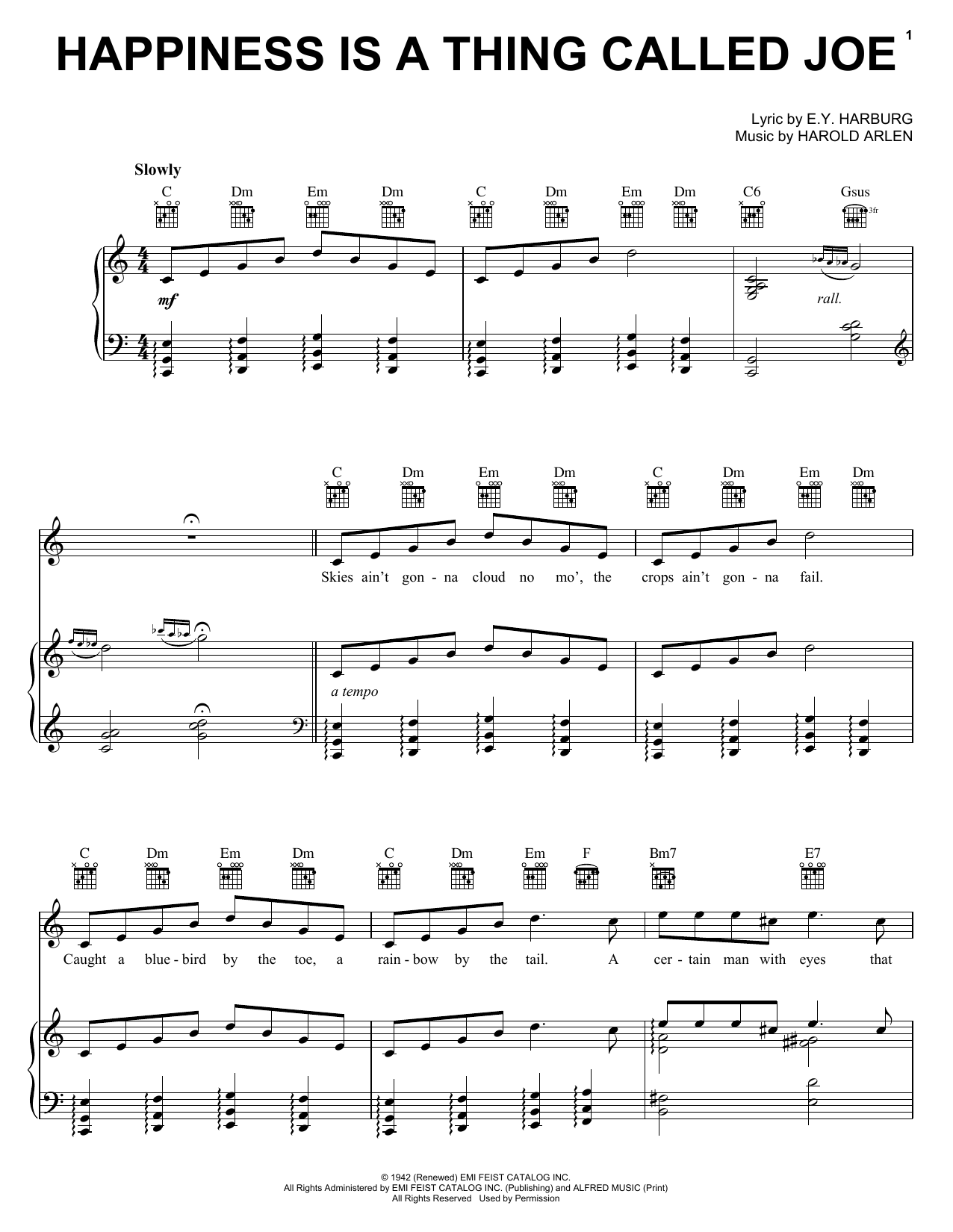 E.Y. Harburg Happiness Is A Thing Called Joe sheet music notes and chords arranged for Piano, Vocal & Guitar Chords (Right-Hand Melody)