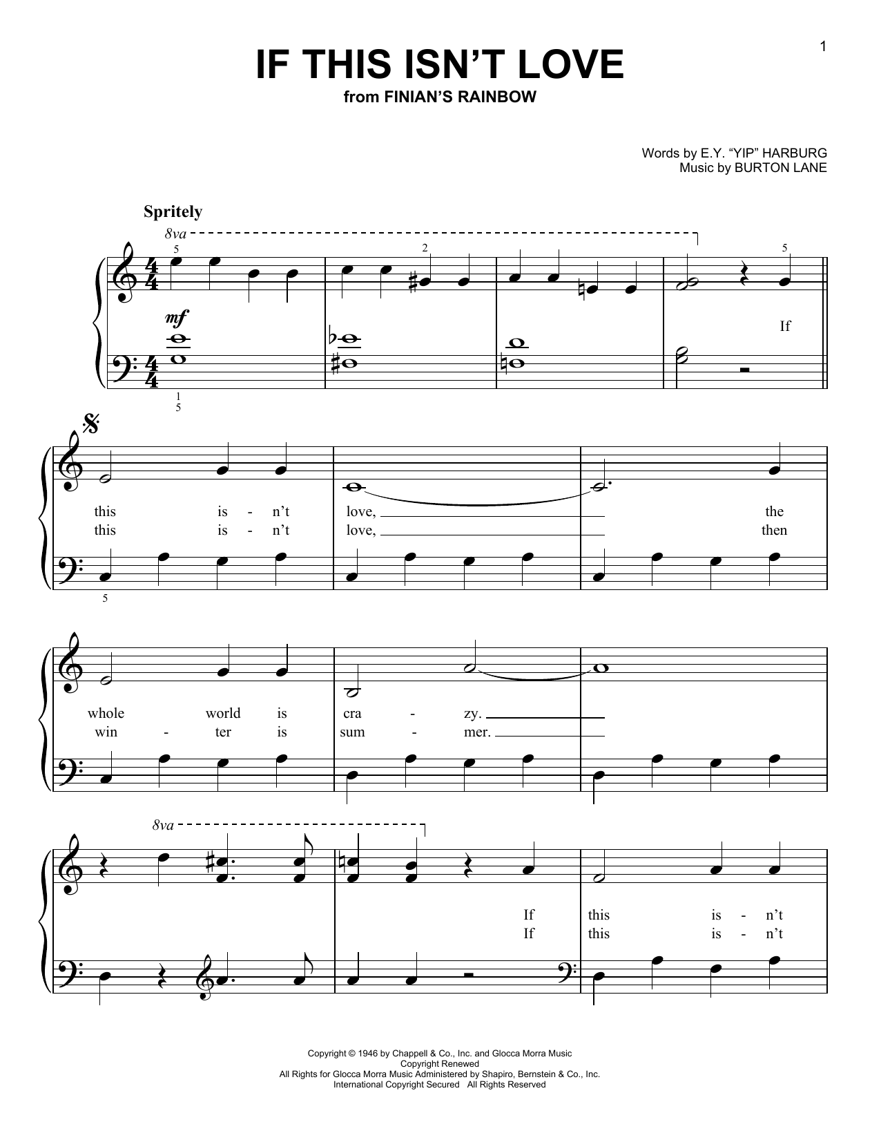 E.Y. Harburg If This Isn't Love (from Finian's Rainbow) sheet music notes and chords arranged for Very Easy Piano