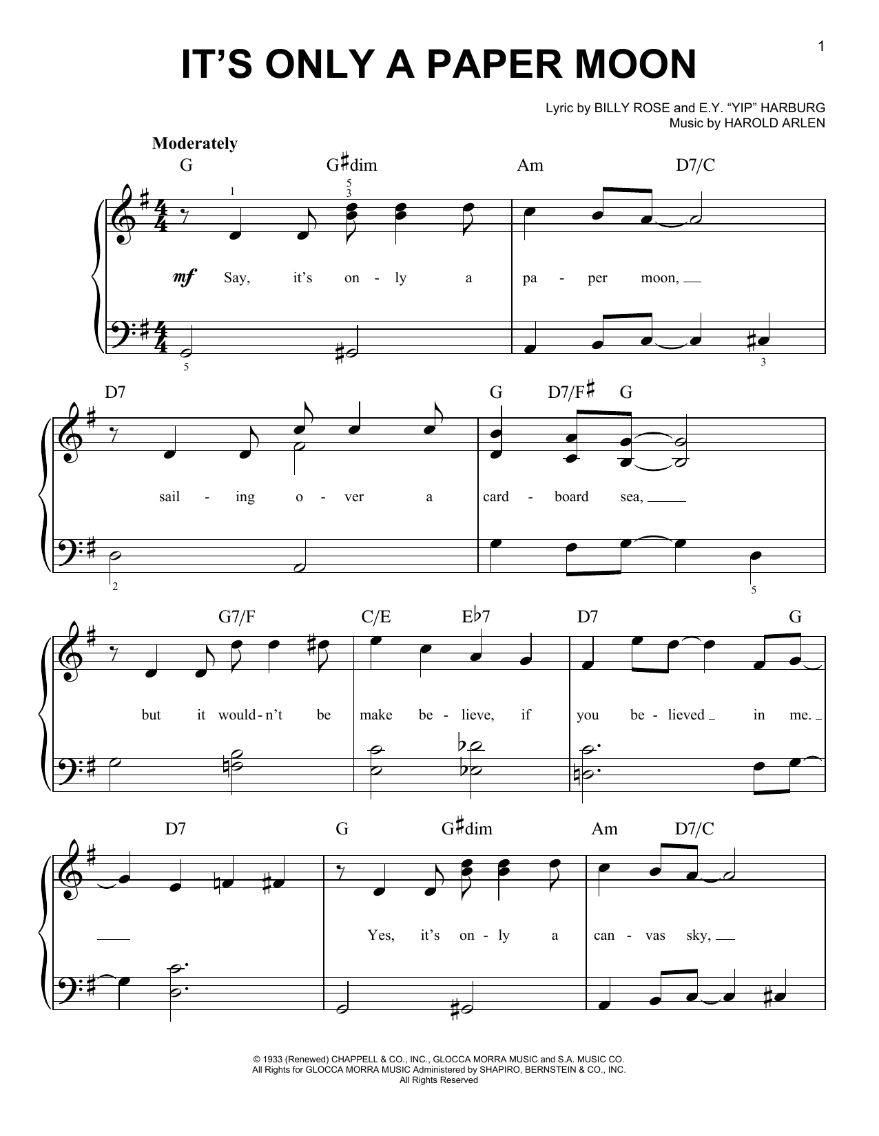 E.Y. Harburg It's Only A Paper Moon sheet music notes and chords arranged for Easy Guitar Tab