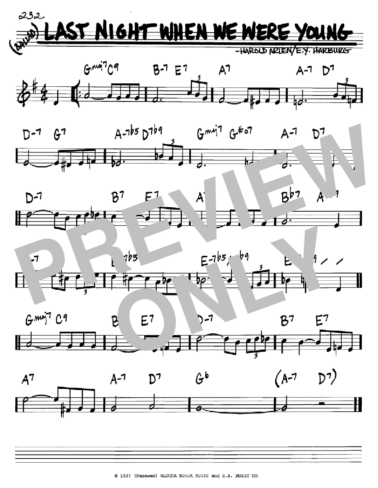 E.Y. Harburg Last Night When We Were Young sheet music notes and chords arranged for Real Book – Melody & Chords – C Instruments