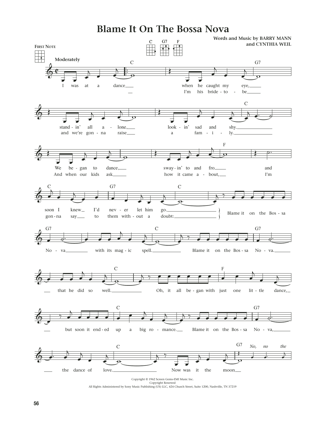 Eydie Gorme Blame It On The Bossa Nova (from The Daily Ukulele) (arr. Jim Beloff) sheet music notes and chords arranged for Ukulele