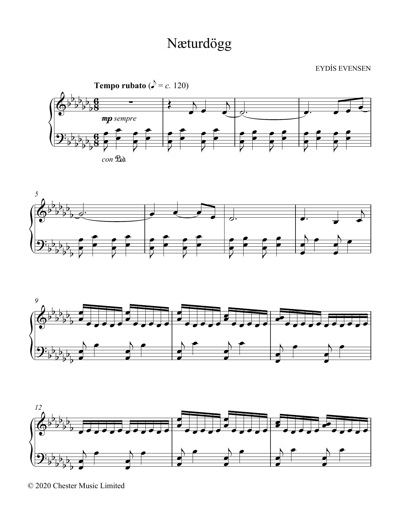 Eydis Evensen Næturdögg sheet music notes and chords arranged for Piano Solo