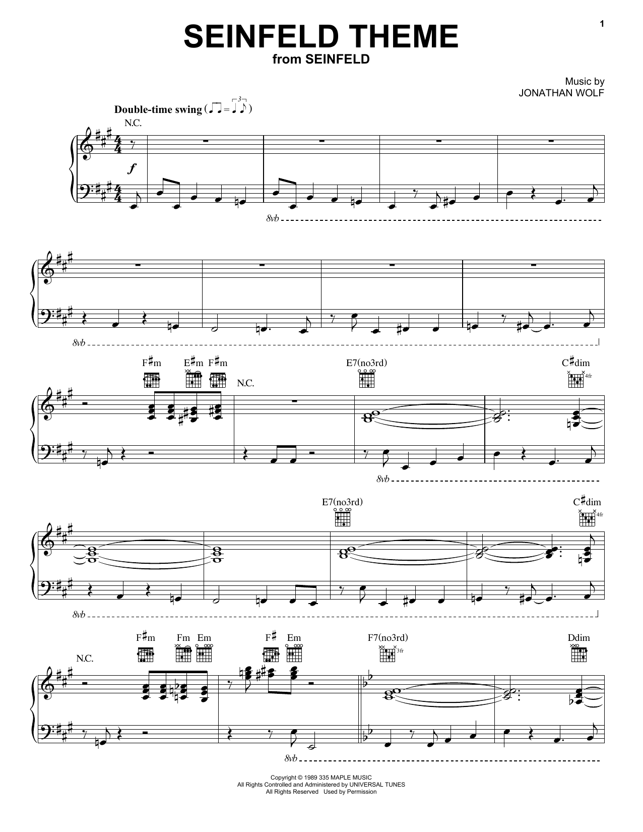 Ezra Koenig Seinfeld Theme sheet music notes and chords arranged for Piano Solo