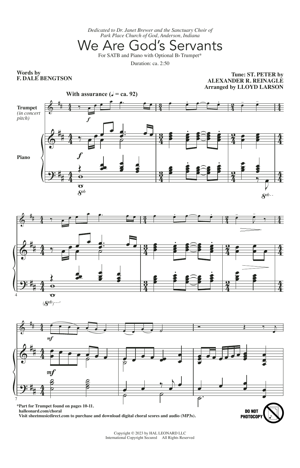 F. Dale Bengtson We Are God's Servants (arr. Lloyd Larson) sheet music notes and chords arranged for SATB Choir