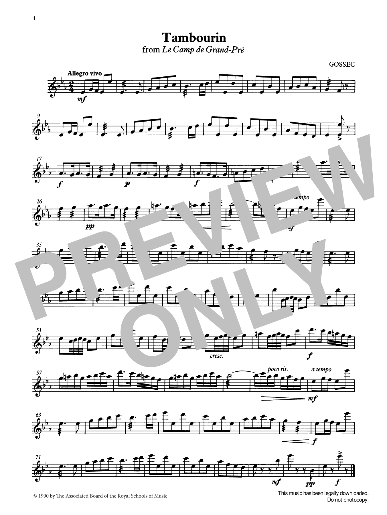 F. J. Gossec Tambourin from Graded Music for Tuned Percussion, Book III sheet music notes and chords arranged for Percussion Solo