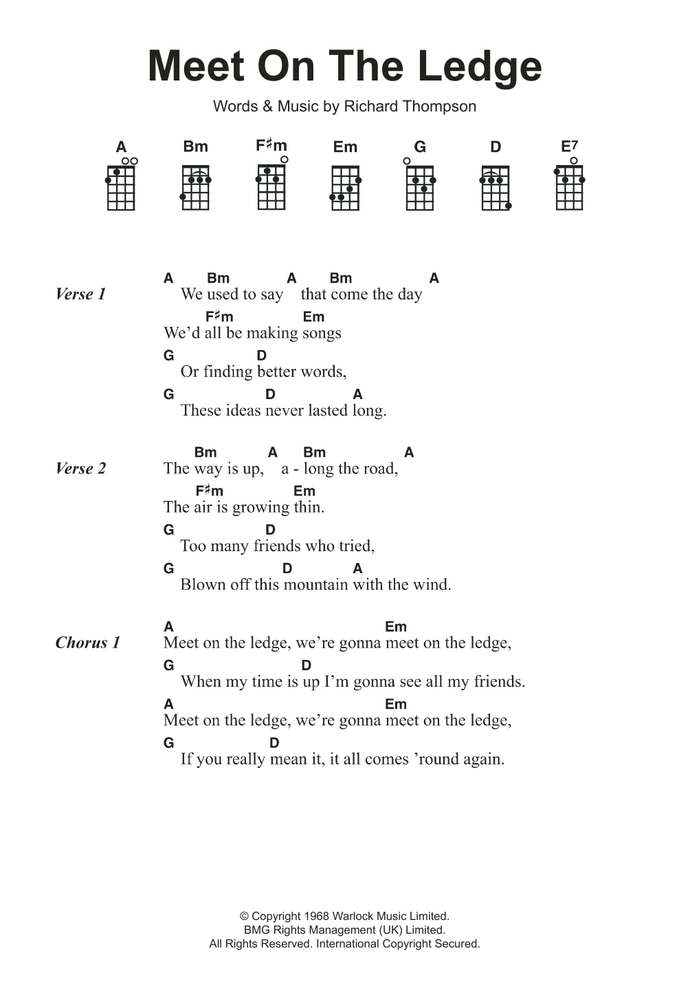 Fairport Convention Meet On The Ledge sheet music notes and chords arranged for Ukulele