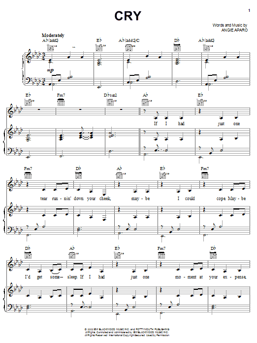 Faith Hill Cry sheet music notes and chords arranged for Piano, Vocal & Guitar Chords (Right-Hand Melody)