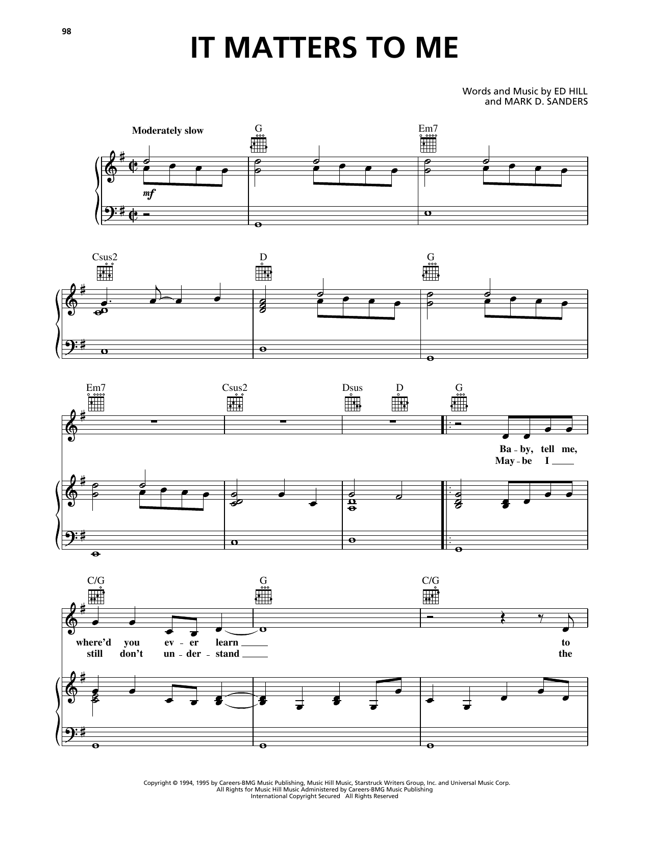Faith Hill It Matters To Me sheet music notes and chords arranged for Piano, Vocal & Guitar Chords (Right-Hand Melody)