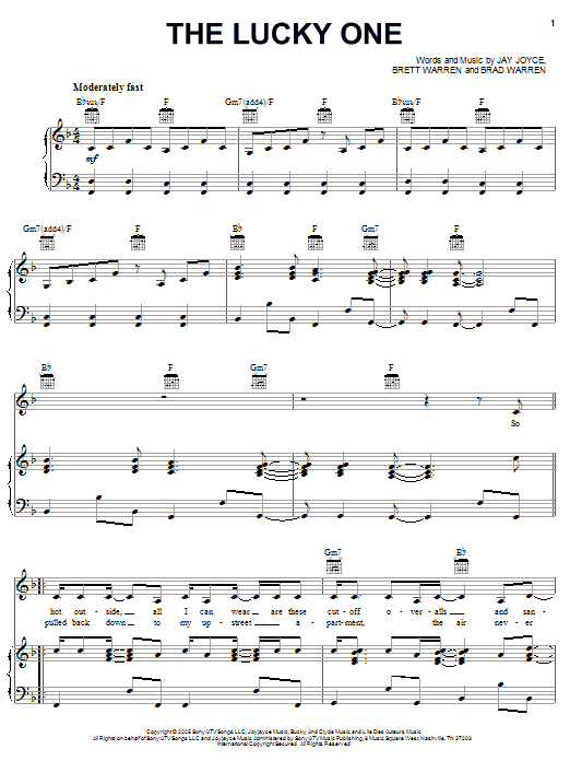 Faith Hill The Lucky One sheet music notes and chords arranged for Piano, Vocal & Guitar Chords (Right-Hand Melody)