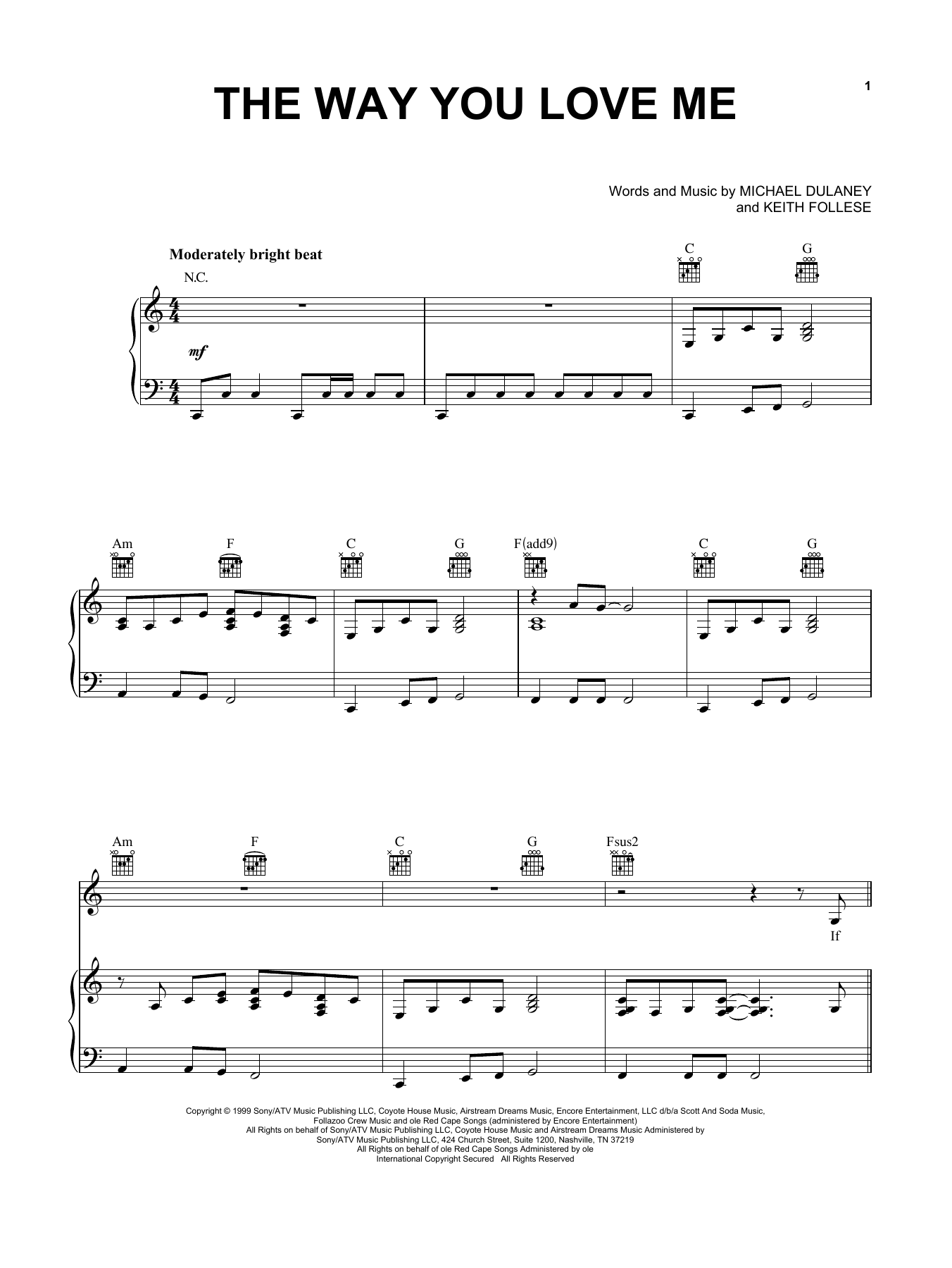 Faith Hill The Way You Love Me sheet music notes and chords arranged for Guitar Chords/Lyrics