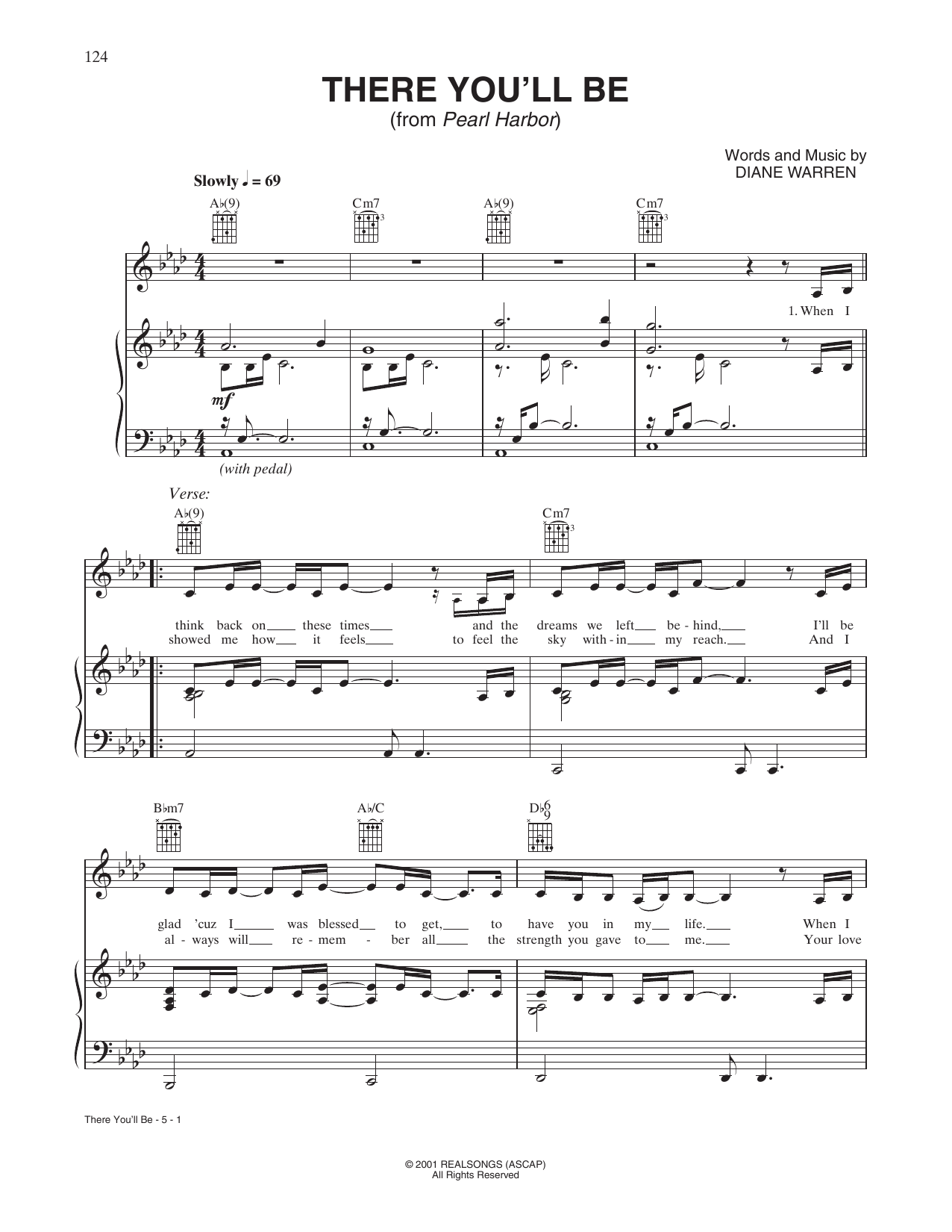 Faith Hill There You'll Be (from Pearl Harbor) sheet music notes and chords arranged for Piano, Vocal & Guitar Chords (Right-Hand Melody)