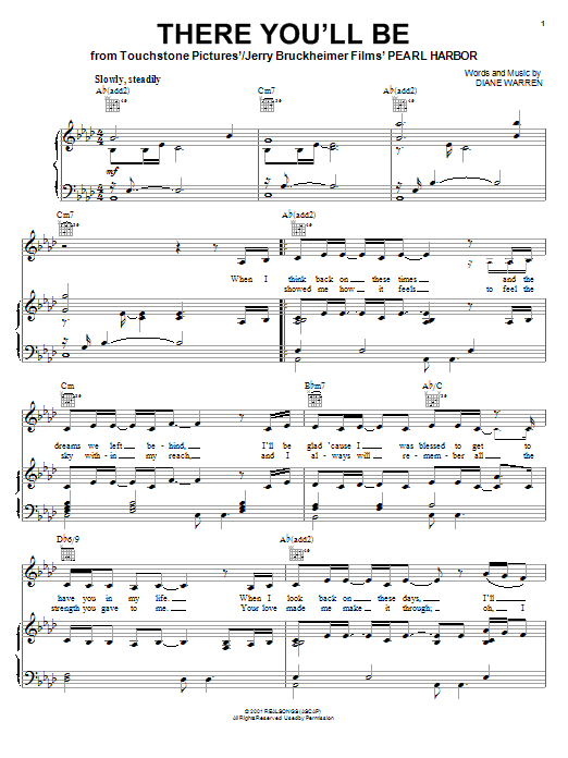 Faith Hill There You'll Be sheet music notes and chords arranged for Piano Solo
