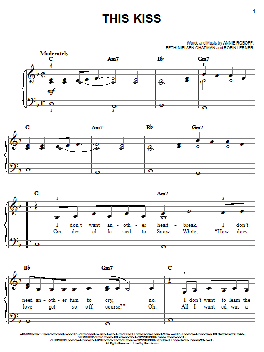 Faith Hill This Kiss sheet music notes and chords arranged for Piano, Vocal & Guitar Chords (Right-Hand Melody)