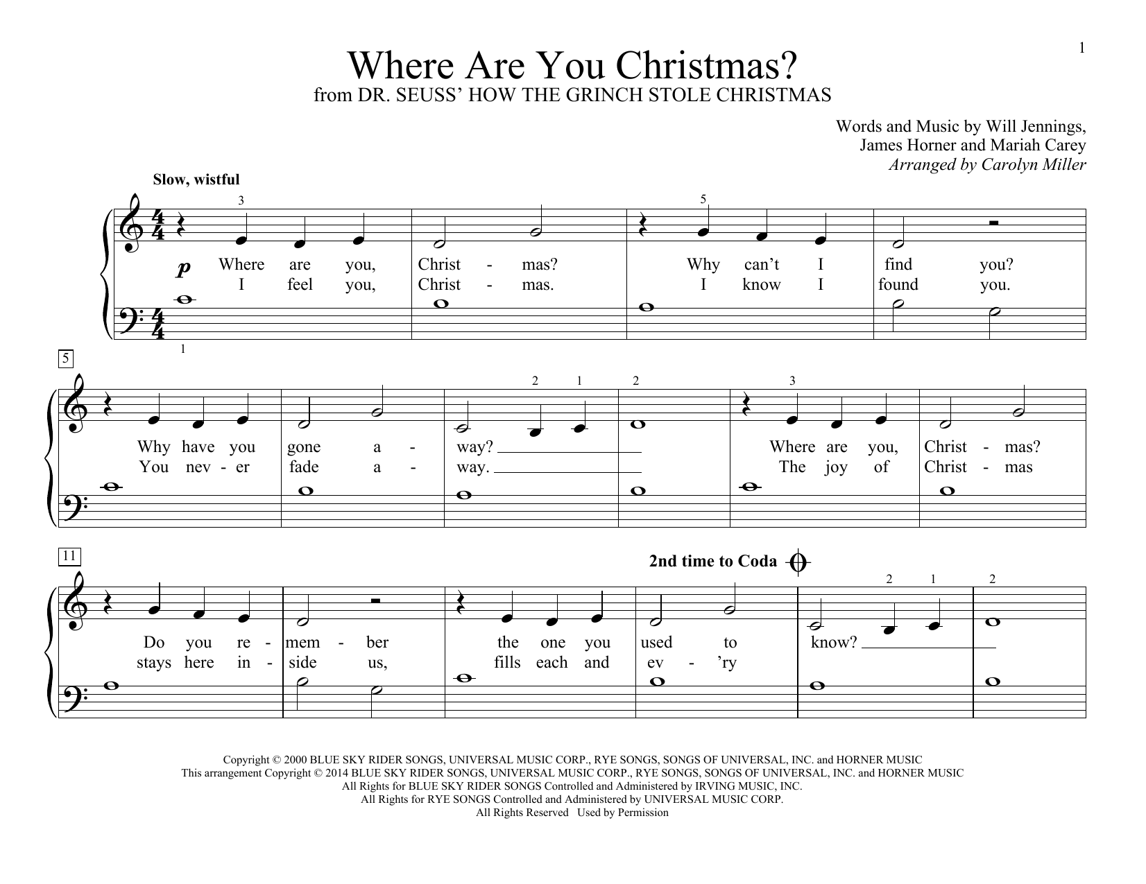 Faith Hill Where Are You Christmas? (arr. Carolyn Miller) (from How The Grinch Stole Christmas) sheet music notes and chords arranged for Educational Piano
