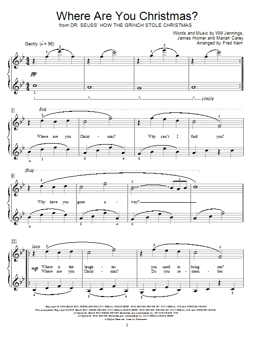 Faith Hill Where Are You Christmas? (arr. Fred Kern) (from How The Grinch Stole Christmas) sheet music notes and chords arranged for Educational Piano