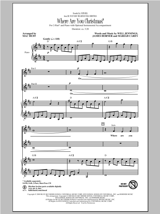 Faith Hill Where Are You Christmas? (arr. Mac Huff) (from How The Grinch Stole Christmas) sheet music notes and chords arranged for SSA Choir