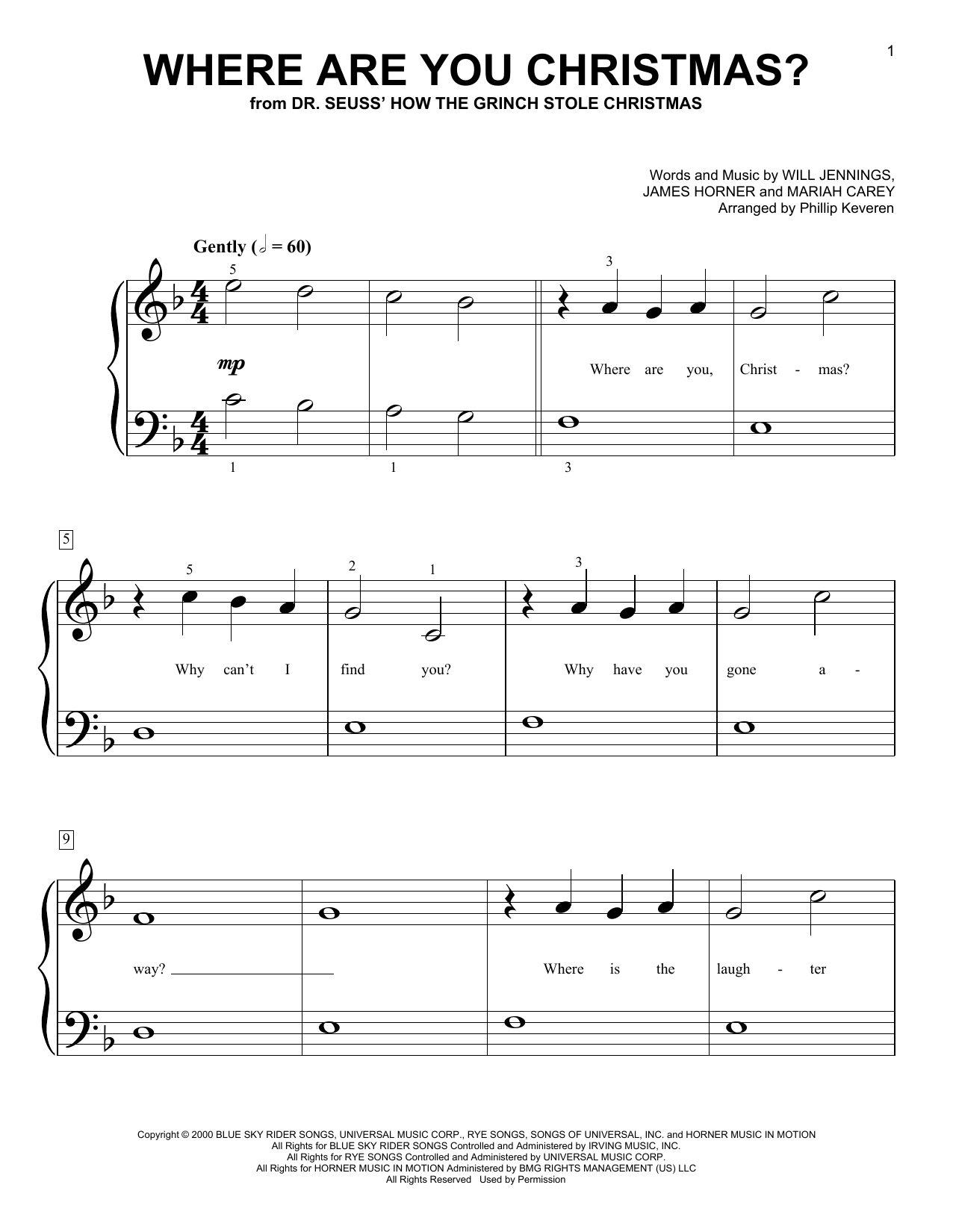 Faith Hill Where Are You Christmas? (from How The Grinch Stole Christmas) (arr. Phillip Keveren) sheet music notes and chords arranged for Big Note Piano