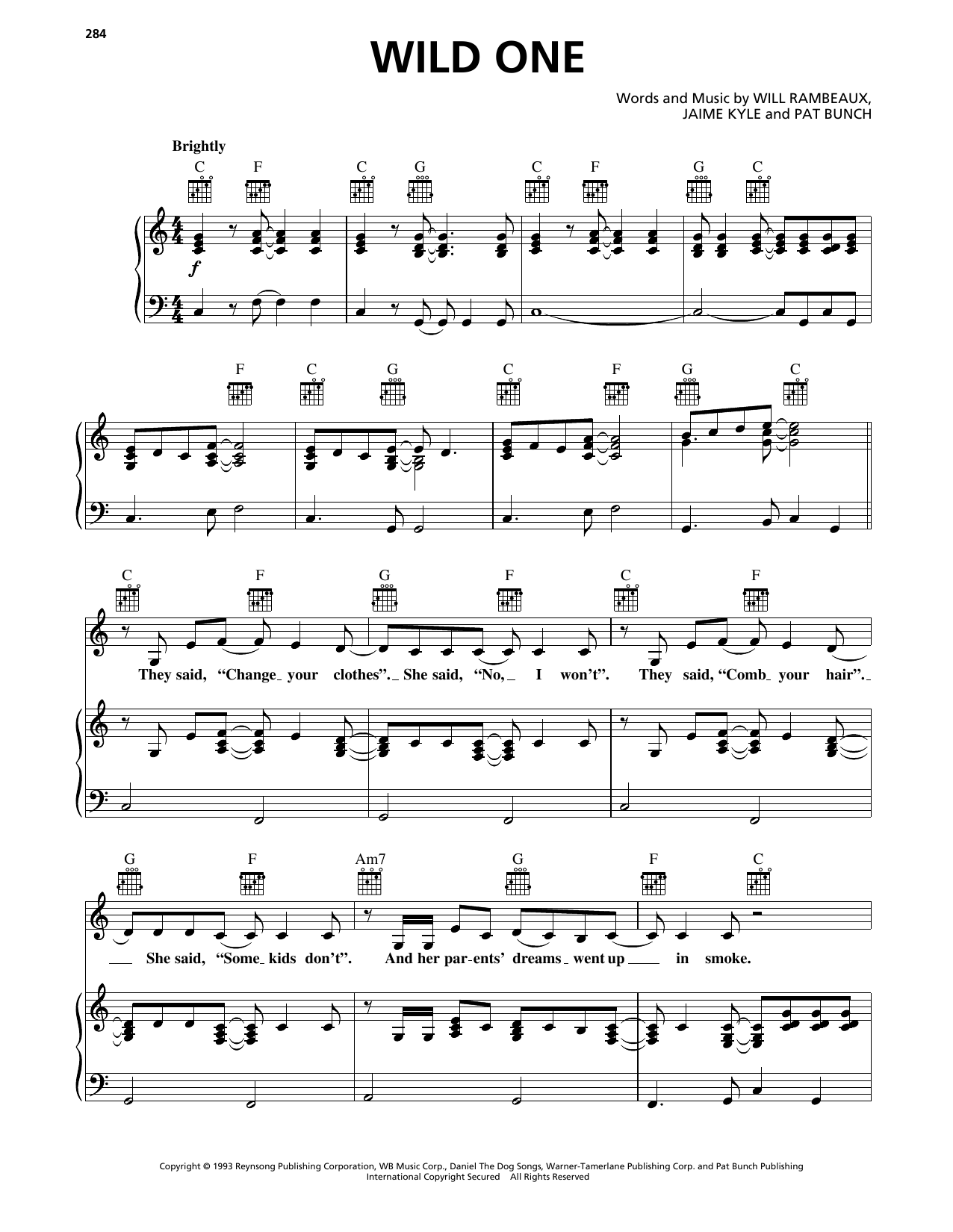 Faith Hill Wild One sheet music notes and chords arranged for Piano, Vocal & Guitar Chords (Right-Hand Melody)