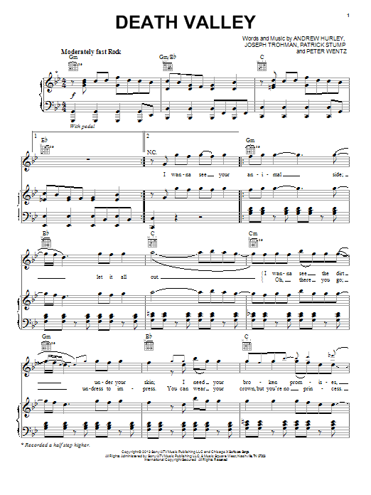 Fall Out Boy Death Valley sheet music notes and chords arranged for Piano, Vocal & Guitar Chords (Right-Hand Melody)