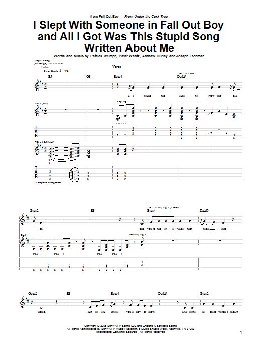 Fall Out Boy I Slept With Someone In Fall Out Boy And All I Got Was This Stupid Song Written About Me sheet music notes and chords arranged for Guitar Tab