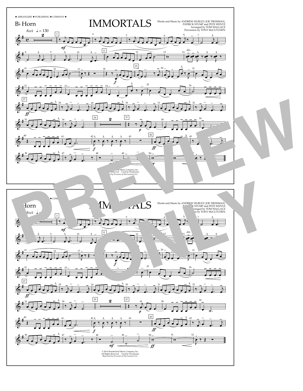 Fall Out Boy Immortals (from Big Hero 6) (arr. Tom Wallace) - Bb Horn sheet music notes and chords arranged for Marching Band