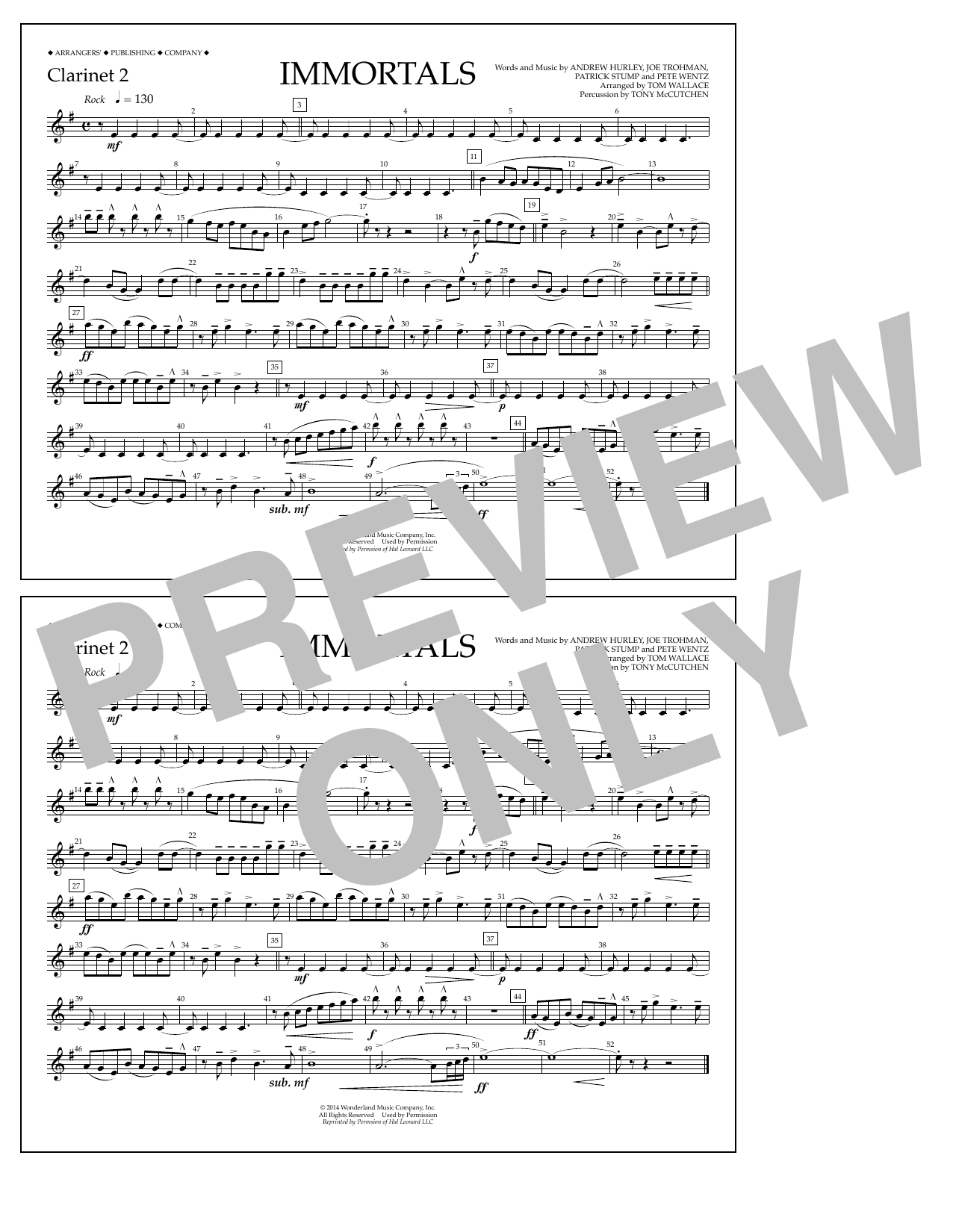 Fall Out Boy Immortals (from Big Hero 6) (arr. Tom Wallace) - Clarinet 2 sheet music notes and chords arranged for Marching Band