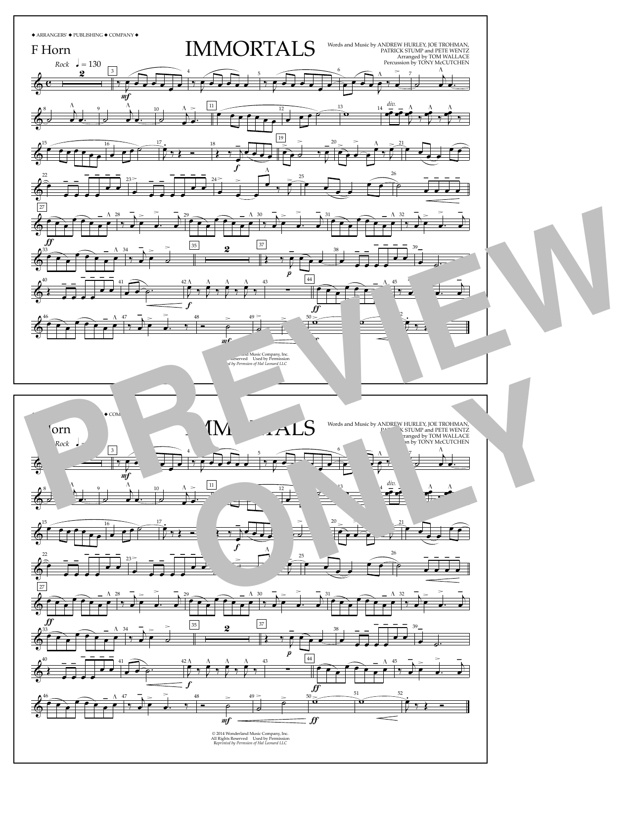 Fall Out Boy Immortals (from Big Hero 6) (arr. Tom Wallace) - F Horn sheet music notes and chords arranged for Marching Band