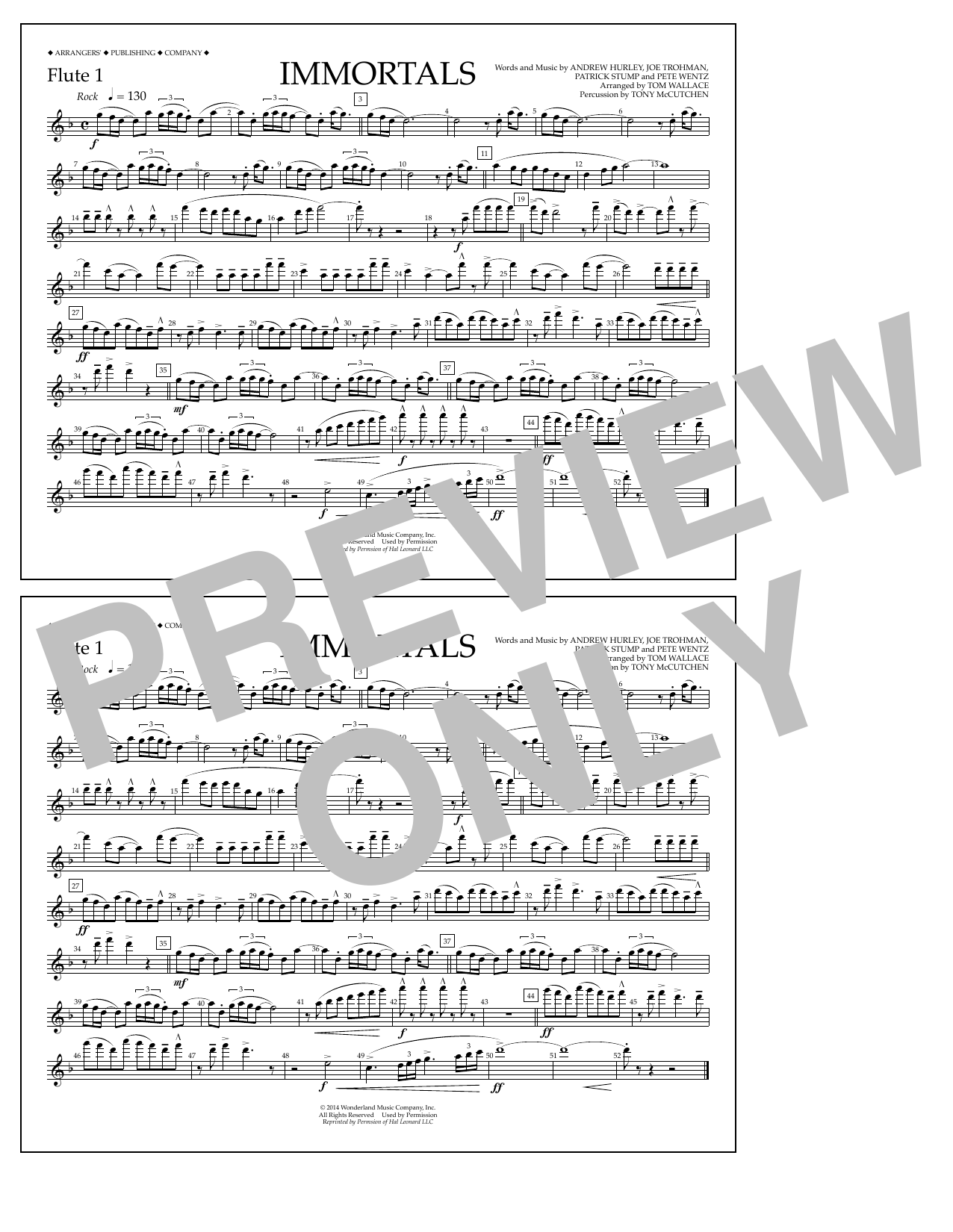 Fall Out Boy Immortals (from Big Hero 6) (arr. Tom Wallace) - Flute 1 sheet music notes and chords arranged for Marching Band