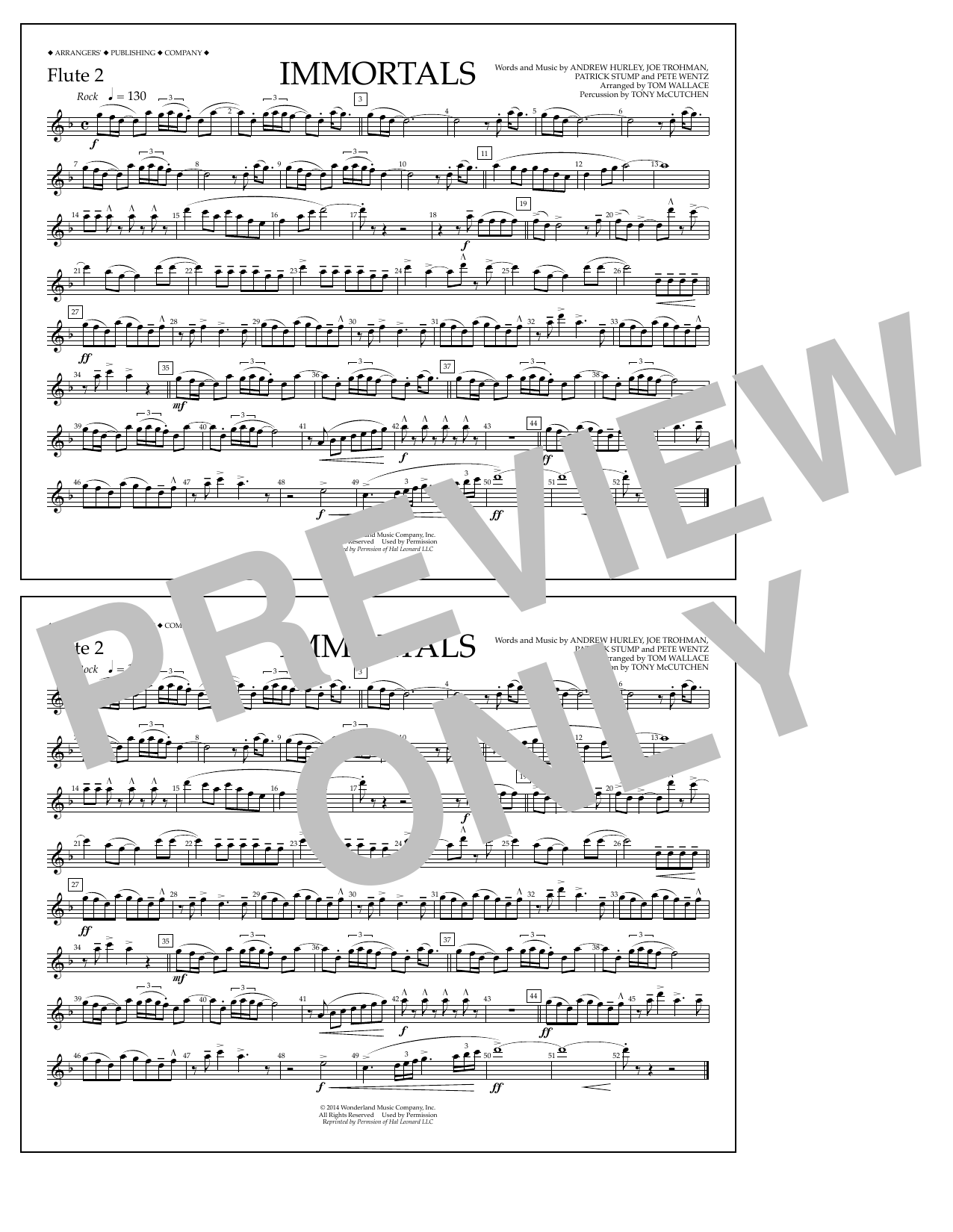 Fall Out Boy Immortals (from Big Hero 6) (arr. Tom Wallace) - Flute 2 sheet music notes and chords arranged for Marching Band